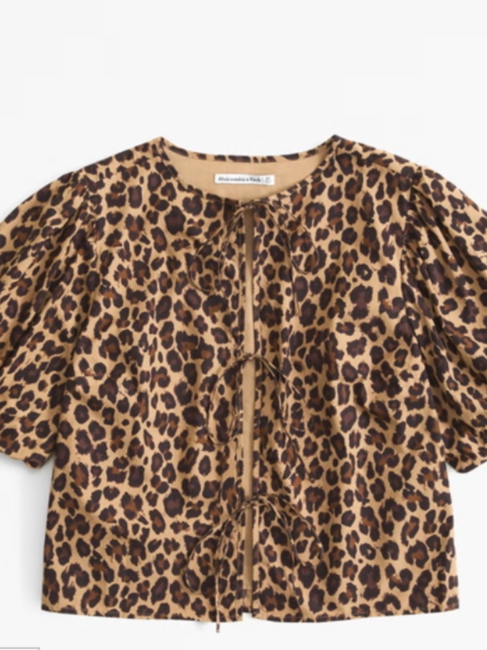 Abercrombie & Fitch Short-Sleeve Tie-Front Top in leopard print; Sz S - Picture 4 of 10